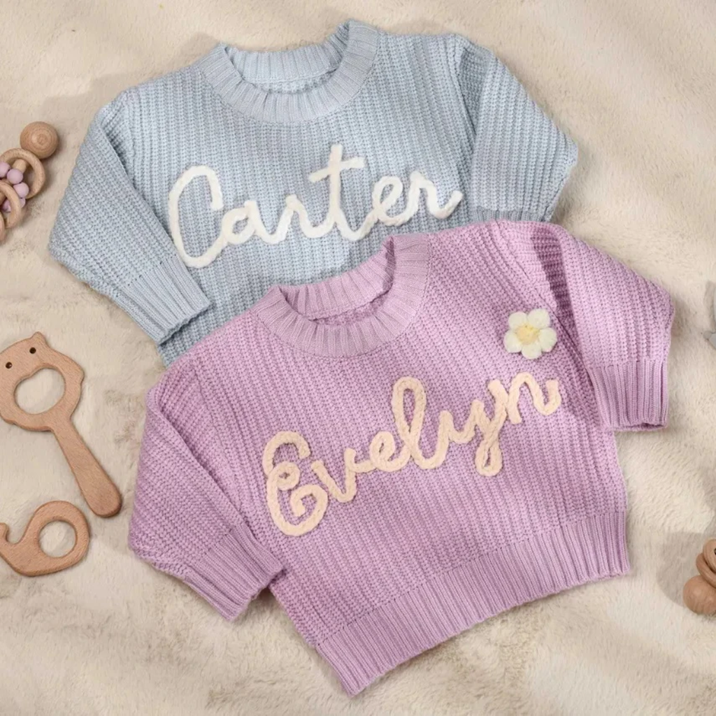 CUSTOM Hand Embroidered Boho Knit Sweater Oversized For Adults And Kids