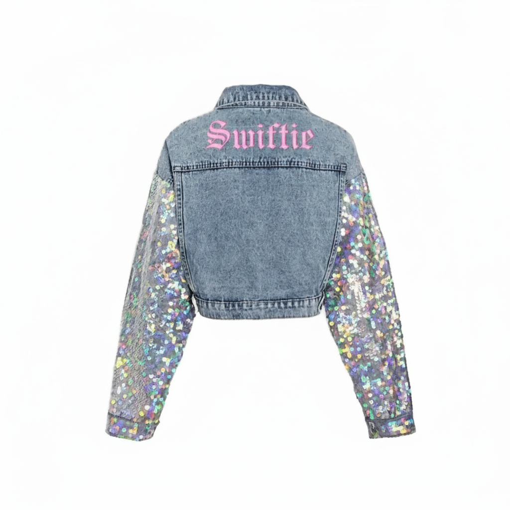 CUSTOM Denim Jacket With Sequin Sleeves And Sparkle Details