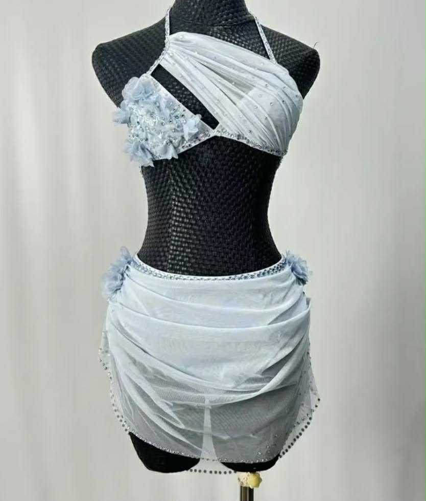 Custom Dance Costume With Sparkling Rhinestone Detailing For Competition