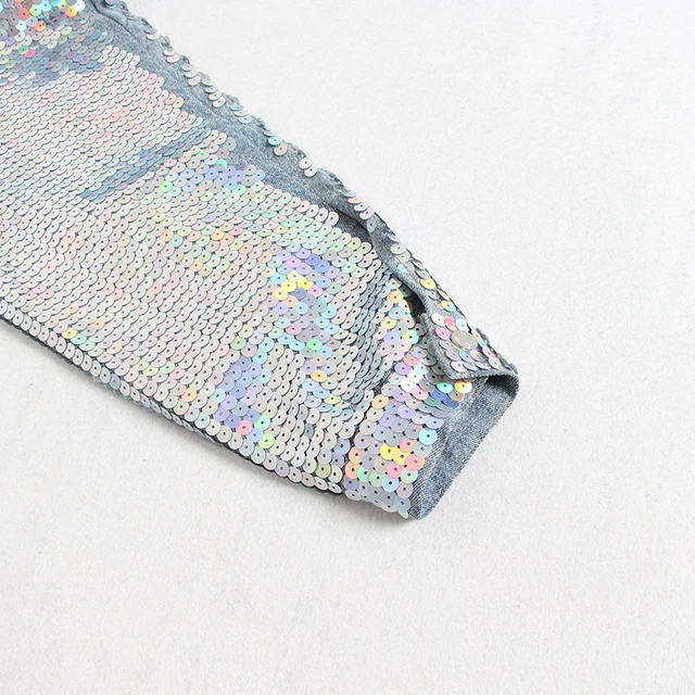 CUSTOM Denim Jacket With Sequin Sleeves And Sparkle Details