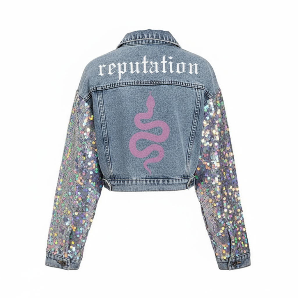 CUSTOM Denim Jacket With Sequin Sleeves And Sparkle Details