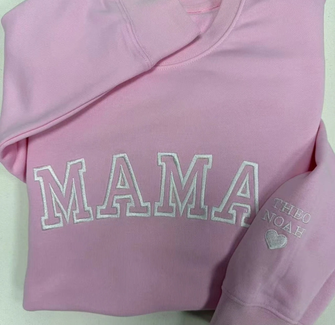 Personalized New Mom Gift - Cozy Embroidered Mama Crewneck Sweater